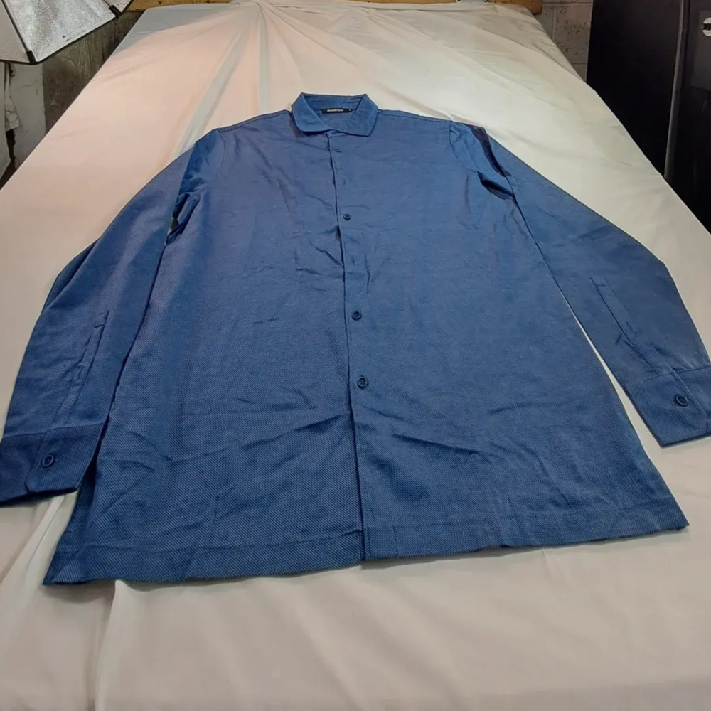 Bugatchi Mens Button Down Shirt XL Blue White Microdot Mercerized Cotton